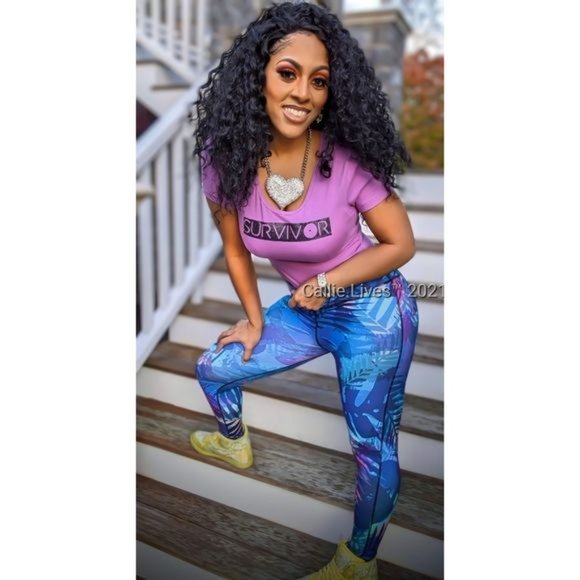 Callie Blue Tropic: Digital Print Graphic YOGA Leggings M L - Picture 3 of 15